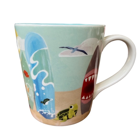 Starbucks Hawaii Beach Blue Mug 3.75” Surfboards Sea Turtle Fish Shark 10oz 2010 - Picture 4 of 6